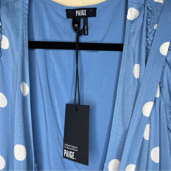 ANTHROPOLOGIE / PAIGE Blue Allure White Dolly Dot Arlyn Dress - Sz XS - Picture 6 of 16